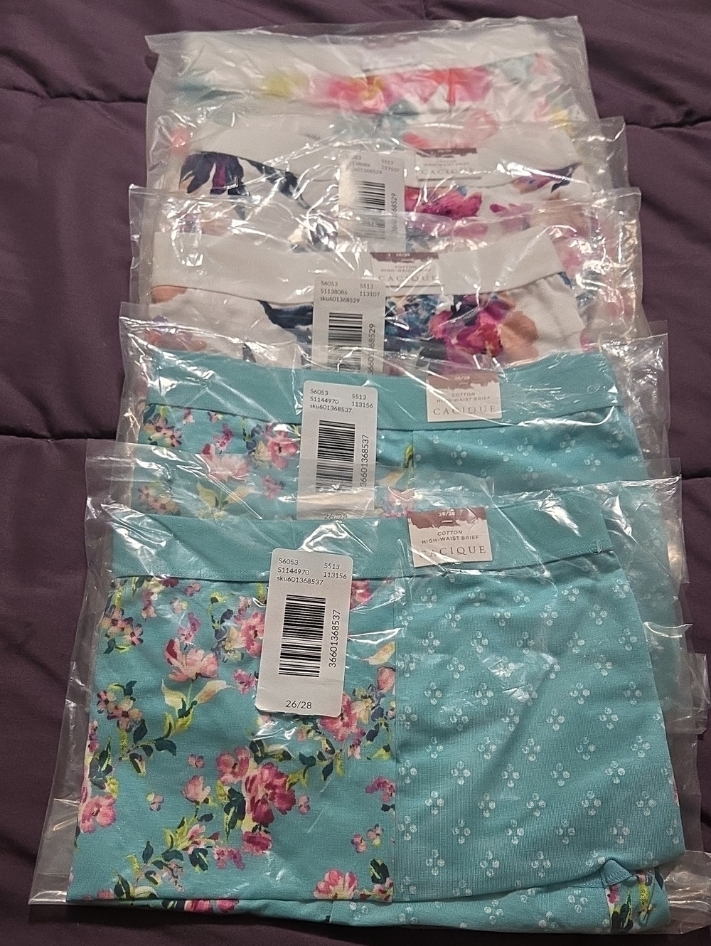 Cacique Women's Floral & Navy Cotton High Waist Briefs 7 Pairs NWT Size 26/28